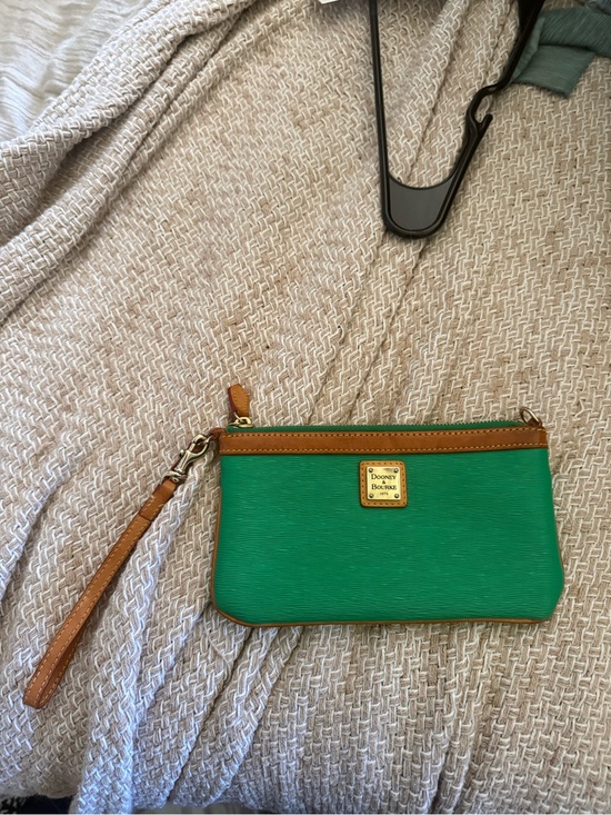 Dooney & Bourke Handbags - Dooney & Bourke Green Wristlet with Tan Leather Trim